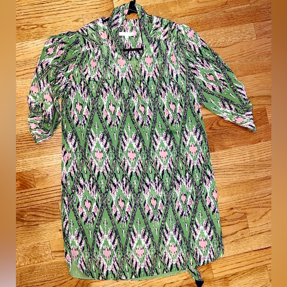 Jade Melody Tam Belted Ikat Sheath Dress Green Pink White Navy Size Small EUC - Picture 1 of 4